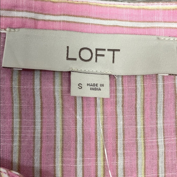 NWT Loft Striped Ruffle Tie Neck Peplum Sleeveless Top Pink Burst S - Picture 8 of 12